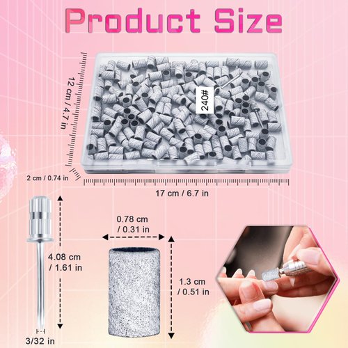 200Pcs Nails Sanding Band, 180 Grit Zebra Sanding Band for Nail Drill Fine Grit Sanding Bands with 3/32” Nail Sanding Bit for Natural, Gel Nail, Sand Band 180 Grit Set for Manicure & Pedicure