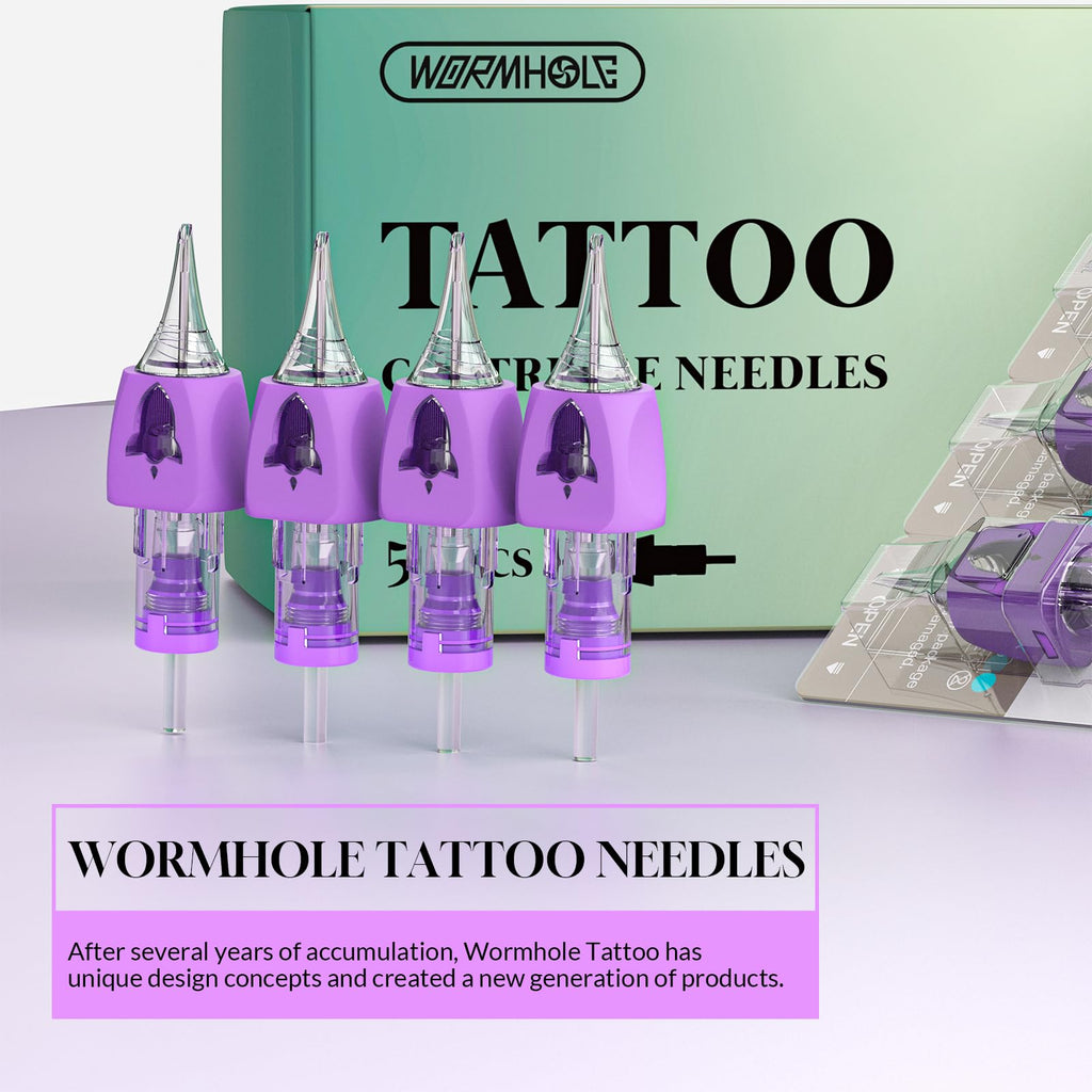 Wormhole Tattoo Needles, 50pcs Mixed Sizes Disposable Finger Ledge Tattoo Cartridge Needles #12 Standard 3RL 5RL 7RL 9RL 11RL Round Liner for Tattoo Machine Tattoo Gun Tattoo Supplies