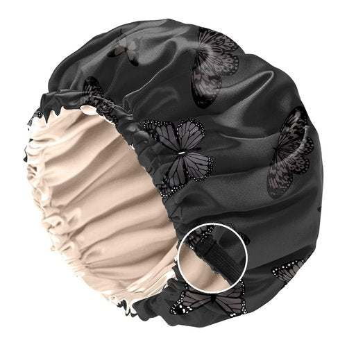 BHAHB Satin Hair Bonnet Silk Bonnet for Sleeping Double Layer Elastic Adjustable Caps Reusable Cute Aesthetic for Women Girls-Black Butterfly
