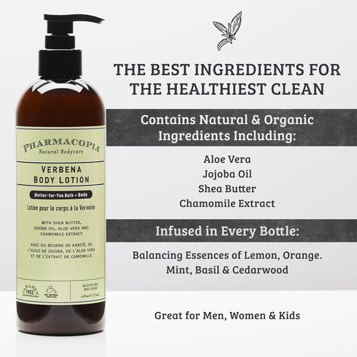 Pharmacopia Verbena Body Lotion - Hydrating Natural Moisturizer with Shea Butter & Aloe Vera - 16 oz