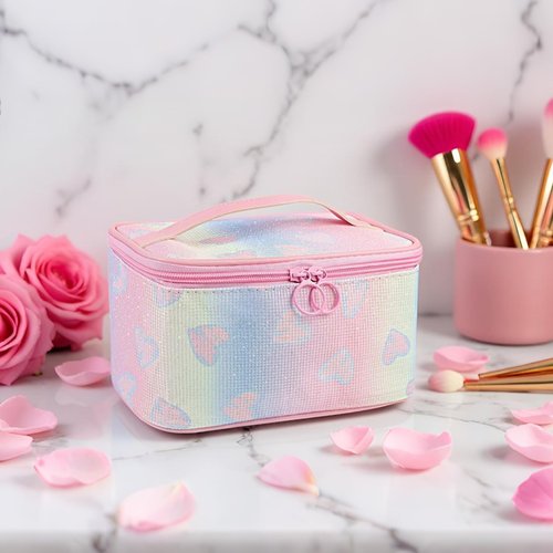 DALINEEYI Makeup Bag, Travel Makeup Case Organizer With Handle and Divider, Make Up Box for Women, Cute Cosmetic Bag for Girls Sister Gifts