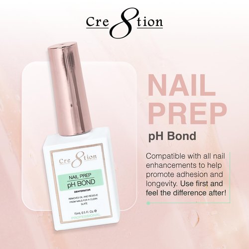 Cre8tion Nail Prep pH Bond, Professional Nail Dehydrator for Enhanced Adhesion, Removes Oil & Residues, 0.5 Fl Oz