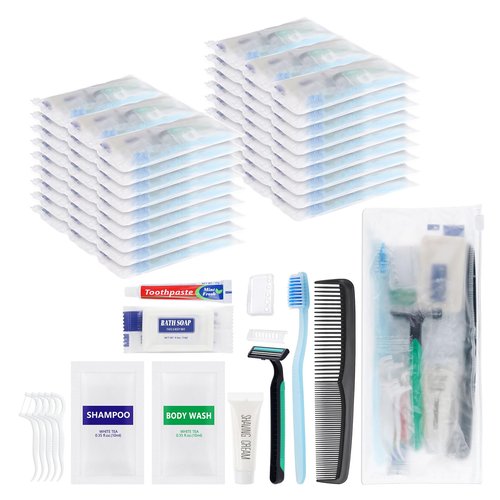 Gisdo Pack of 50 Travel Size Toiletries Kit Individually Packed,Personal Hygiene Kit for Men Homeless Care Package Supplies Bulk