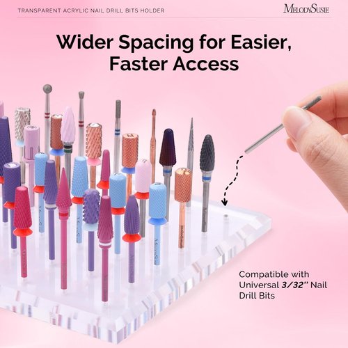MelodySusie Nail Drill Bits Holder with 36 Holes, Visible Sturdy and Compatible with 3/32" Acrylic Drill Bit Organizer and Storage for Salon & Home, Square（not include bits）