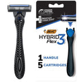 BIC Flex 3 Hybrid Disposable Razors for Men, Long-lasting 3-Blade Razors With Slim Head for Precision Shaving, 1 Handle and 5 Cartridges, 6 Piece Shaving Kit