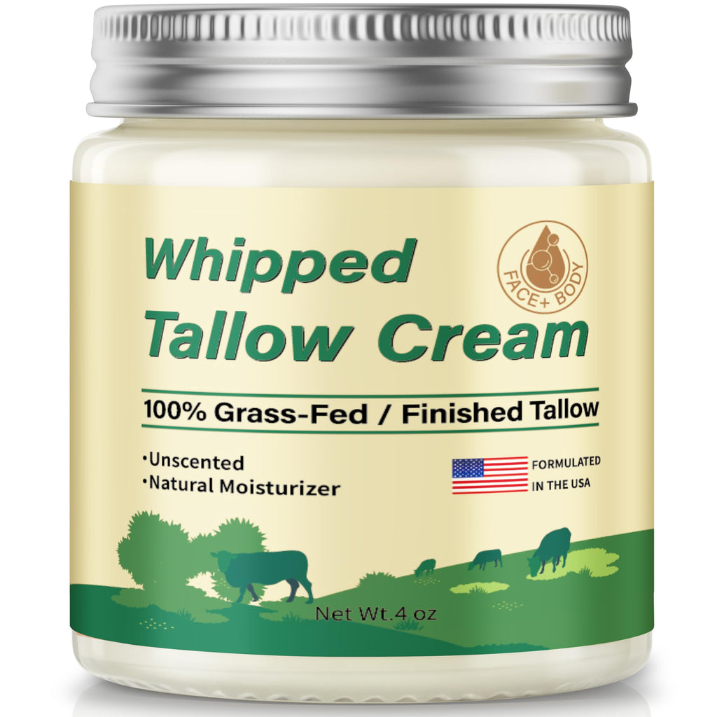 ZIIDII Beef Tallow for Skin, Organic Grass Fed Whipped Beef Tallow Balm Moisturizer Deeply Nourishing for Face & Body, Natural Unscented Tallow Face Moisturizer Cream for Dry Skin, 4oz