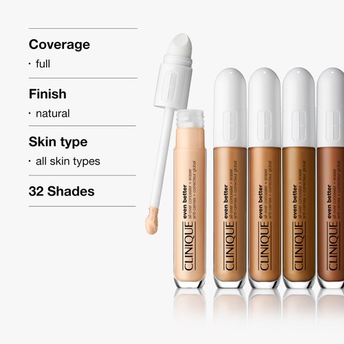Clinique Even Better All-Over Full Coverage Concealer + Eraser Makeup Makeup For Dark Circles | With Hyaluronic Acid + Caffeine | Hydrating, Brightening + Depuffing, Alabaster, 0.2 Fl Oz