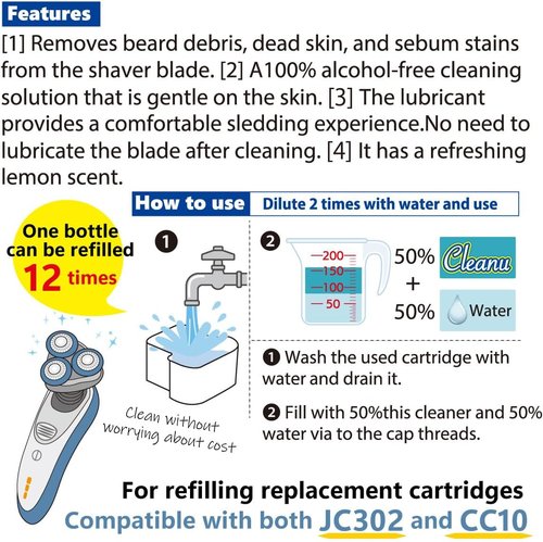 Philips Norelco Shaver Cleaning Solution Refill - 2X Concentrated, 1L (33.8 oz) - Up to 12 Cartridge Refills, Made in Japan