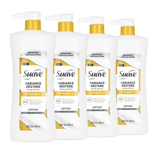 Suave Soothing Hydration Hand & Body Lotion With Aloe Vera Refreshes Dry Skin, Fast Absorbing, Intensive Moisturizing Cream For Women, Non Greasy, Allergen Free, 28 FL OZ, 4 Pack