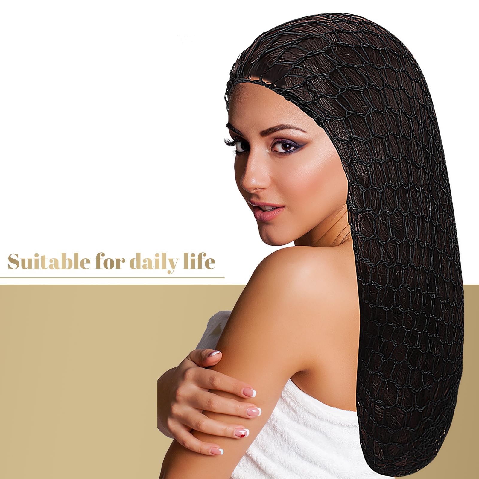 XLSXEXCL 5 Pcs Snoods for Women Hair, Extra Large Hair Nets Mesh Hair Net Crochet Mesh Sleep Bonnet Length Rayon Mesh Wrap for Curly Hair