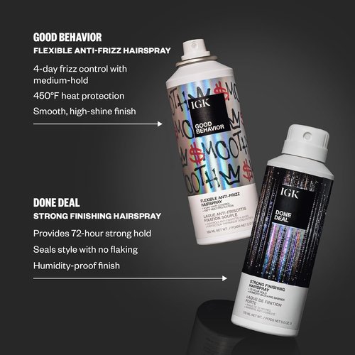 IGK Done Deal Strong Hold Finishing Hairspray - Long-Lasting, Humidity-Resistant Control for All Hair Types, 5 oz