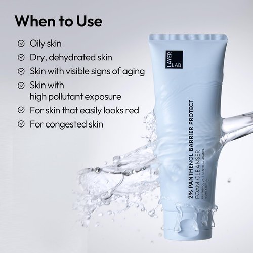 LAYERLAB Korean Face Wash with 2% Panthenol | Hydrating Foam Cleanser for Deep Pore Cleansing & Sebum Control | Helps Support Moisture Barrier, For Oily 150ml 5.07 fl oz (Blue)