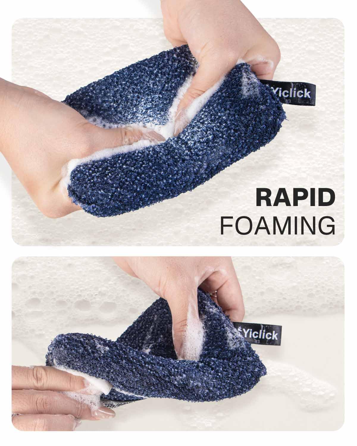 Yiclick Exfoliating Body Scrubber (2 Pack), Exfoliating Body Sponge for Shower Bath, Body Exfoliator Scrubber, Dead Skin Exfoliator for Body Scrub, Exfoliating Loofah Washcloth Gloves with Handle