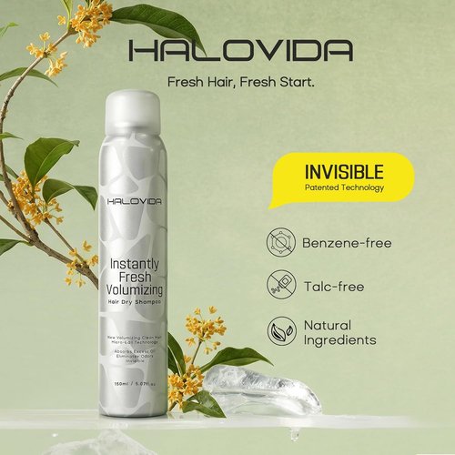 HALOVIDA Dry Shampoo for Dark Hair - Invisible Spray Absorbs Oils & Adds Volume | 5.07 Fl Oz