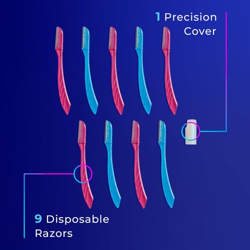 Schick Hydro Silk Touch-Up Dermaplaning Tool with Precision Eyebrow Cover, 9ct | Dermaplane Razor, Face Razors for Women, Peach Fuzz Remover | Beauty Stocking Stuffer