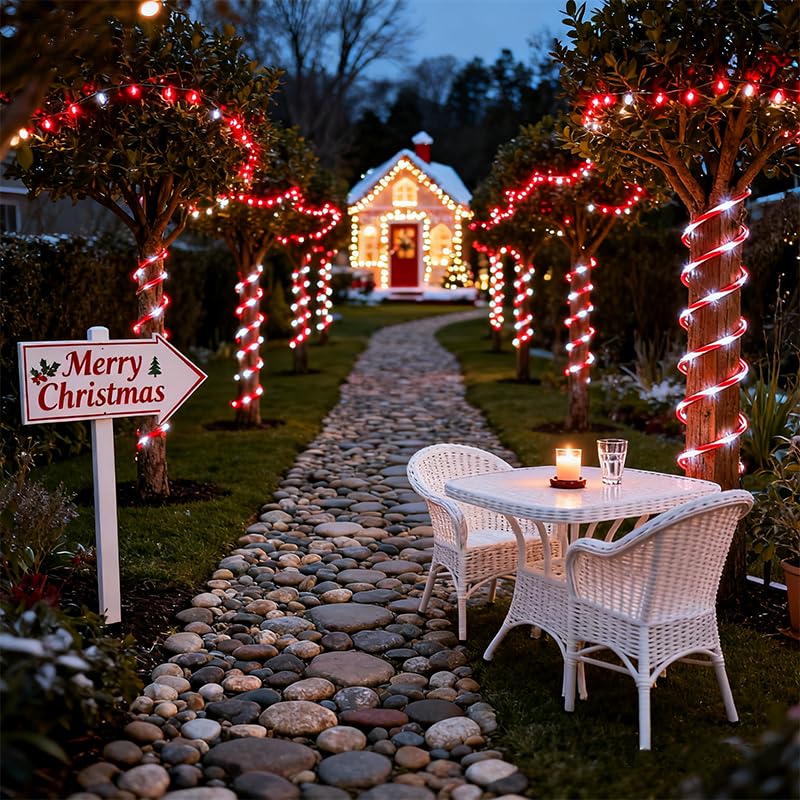 Halloween Candy Cane Solar Rope Lights 33Ft 100 LED Outdoor Decor - Candy Variation
