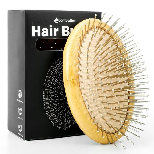 Bamboo Metal Hair Brush - Scalp Massage & Hair Growth Tool for Women, Men & Kids