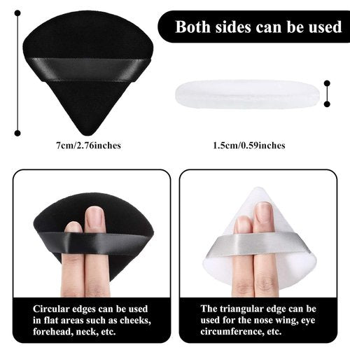 Maitys Triangle Powder Puff Set - 12 Soft, Washable Makeup Sponges for Loose Powder | Black & White