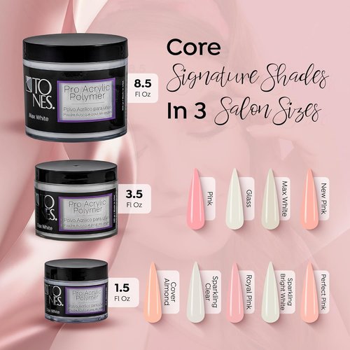 Tones Pro Acrylic Nail Powder - Max White (Creamy Soft Off-White) | 3.5 Fl Oz - Long-Lasting Non-Yellowing Polymer for Salon Quality Nail Extensions & 3D Art