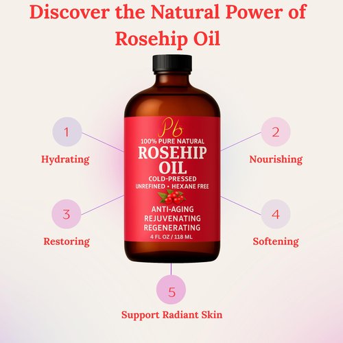Pomberries Rosehip Seed Oil – Cold-Pressed & Unrefined, Rosehip Oil for Face, Skin & Hair – Rose Hip oil for Scars, Wrinkles, Stretch Marks, Daily Hydration & Gua Sha Massage, 4 fl oz