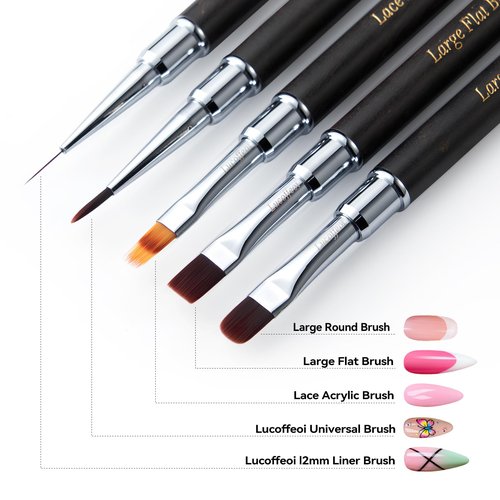 Lucoffeoi Nail Art Brush,2-in-1 French Tip and Cuticle Cleanup Brush for Gel Polish,Professional Nail Tool with Wooden Handle（French F18）
