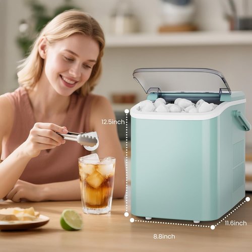 DUMOS Countertop Ice Maker - 26Lbs/24H Portable Ice Machine | 9 Bullet Cubes in 6 Mins, Self-Cleaning, Quiet, Green