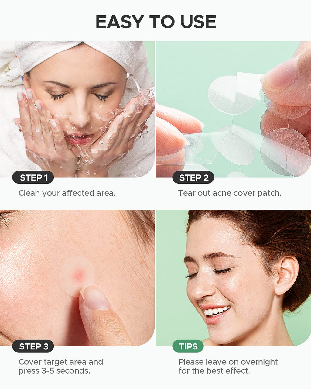 ZATKTK Pimple Patch (360 Counts 4 Sizes), Hydrocolliod Acne Patch for Face, Invisible Zit Patch with Tea Tree Oil & Calendula Oil, Blemish Patch