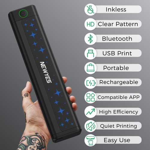 NEWYES Tattoo Stencil Printer Wireless Portable Tattoo Printer Kit Thermal Tattoo Machine for Tattoo Artists & Beginners, Matte Effect Clear Printing, Compatible with Mobile Phone, Pad, PC