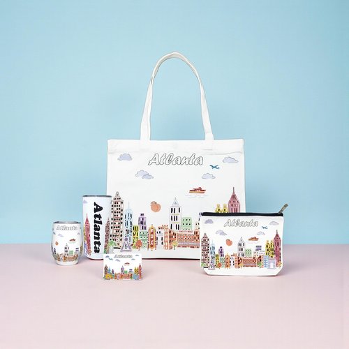 Beary Blu City Themed Artwork Cosmetic Bag Series – Designed in USA, Travel Makeup Bag with Zipper, Souvenir Gift for Women, Artwork Organizer for Purse or Toiletry (Atlanta)