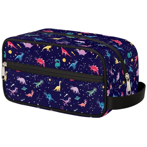 FZDXZJJ Travel Toiletry Bag for Girl Boy,Waterproof Lightweight Makeup Cosmetic Bag Organizer with Handle & Zip Pockets Shaving Toiletries Bag for Gym,Beach - Dinosaur Cosmic