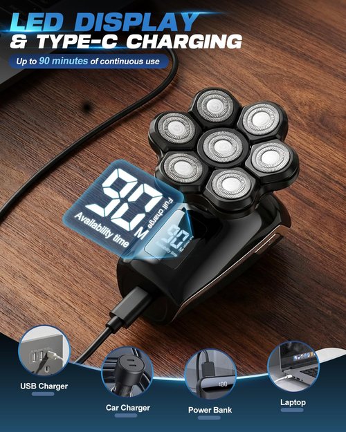 Maraiss Head Shavers for Blad Men, 7D Floating Blades Electric Head Shaver, IPX7 Waterproof Wet Dry Bald Head Shaver, Magnetic Detachable Rechargable Head Shavers, Gifts for Man Male Father Husband