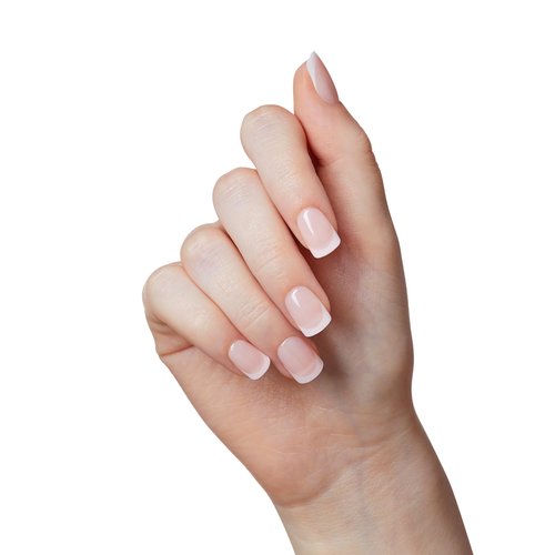 KISS imPRESS No Glue Mani Press On Nails, French, 'Heroic', Light Neutral + White Tip French, Short Size, Squoval Shape, Includes 30 Nails, Prep Pad, Instructions Sheet, 1 Manicure Stick, 1 Mini File