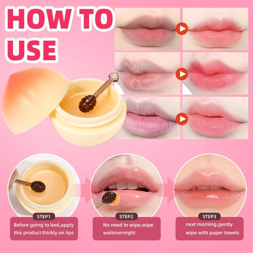 6 PCS Mini Bee Lip Balm Lip Mask Fruit Pot,Strawberry Lip Balm for Teens Girls 8-12,Lemon,Peach,Cherry Moisturizing Lip Sleeping Mask Overnight Lip Treatment,Color lip Balm Gifts Set, Galentines Gifts