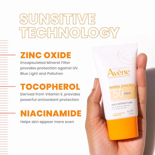 Avène Mineral Sunscreen - Tinted SPF 50+ Fluid for Sensitive Skin | Reef-Friendly, Antioxidant Protection, 1.3 Fl Oz