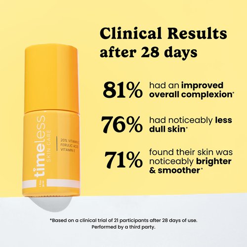 Timeless Skin Care Vitamin C Serum with Vitamin E & Ferulic Acid - Brightening Serum - for Oily & Dry Skin - Fragrance-Free - 1 oz