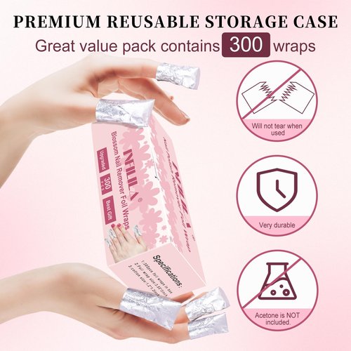 NXJ INFILILA Nail Foil - 300PCS Foil Nail Wraps Gel Nail Polish Remover Foil Wraps for Nails, Soak Off Gel Remover with Larger Cotton Pad for Removing Nail Polish at Home