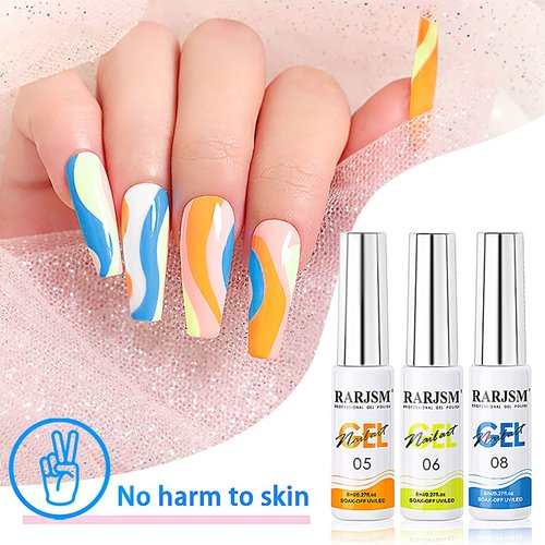 RARJSM Painted Gel Nail Polish Set, Line Art Gel 12 Colors Neon Pink Yellow Green Glitter Silver Gold Nail Art Painting Manicure Tools DIY Drawing NailGel for Line U V L E D Required