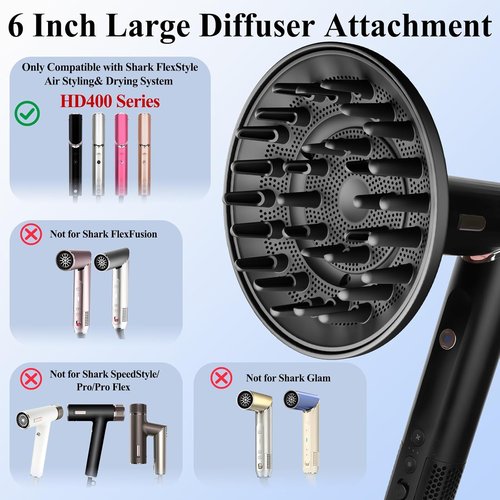 Shark FlexStyle Large Diffuser Attachment - Upgraded Nozzle for Faster, Defined Wavy & Curly Hair - Black