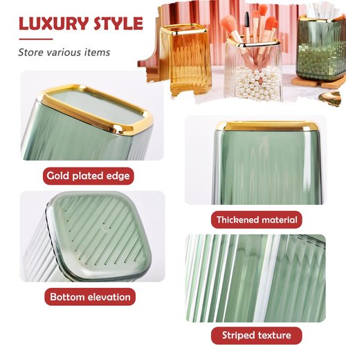 RAMFIYN Gold Clear Makeup Brush Holder, Vintage Cosmetic Beauty Organizers Cup for Vanity, Lip Pencil Holder Vintage Lipstick Holder - Green