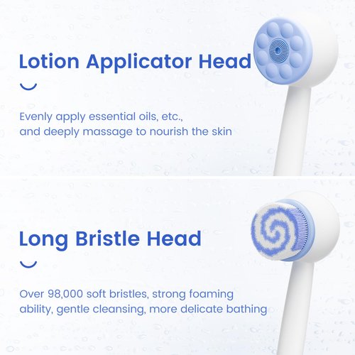 Oh,XIYU. Electric Back Scrubber for Shower Body Brush, Waterproof Shower Body Scrubber for Cleansing, Massaging, Rechargeable Bath Brush for Kids & Adults with 2 Heads & 3 Speed Modes, Milk White XY0