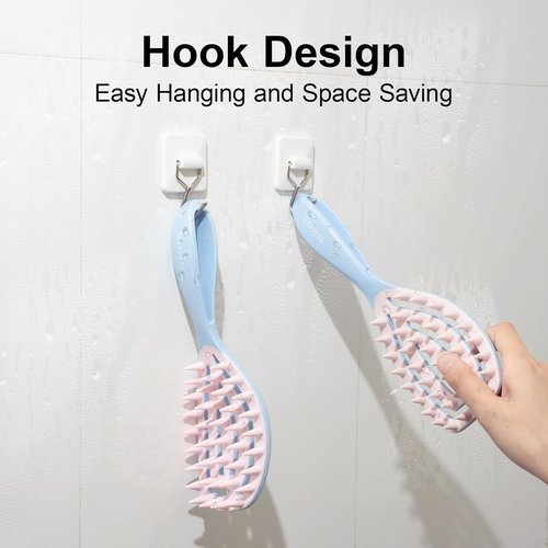 RHOS Scalp Massager - Curved Shampoo Brush with Handle for Wet & Dry Hair - Blue Color