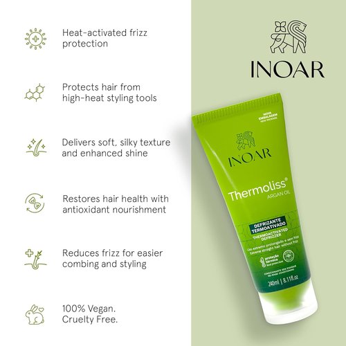 Inoar Argan Oil Thermoliss Balm - Long-Lasting Frizz Control & Heat Protection | 8.1 fl. oz