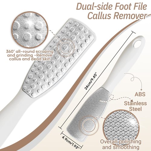 GEENOA New Foot Brush & Foot File Set(2PCS), 3-in-1 Foot Scrubber in Shower, 10.2’’-27.5’’Adjustable Long Handle Foot Scrub Brush and Upgrade Foot File Callus Remover, Gift-Box Packed(White Set)