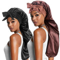 2pcs Long Satin Bonnets with Tie Band, Large Braid Bonnet Silky Hair Cap for Locs Women Sleeping, E