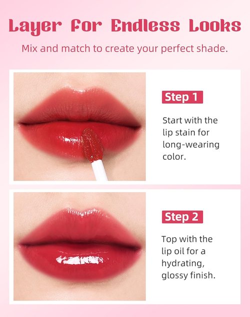 Bayfree Tinted Lip Oil & Lip Stain Set - Waterproof, Long-Wearing Korean Makeup | High-Shine, Moisturizing 2-in-1 Tint