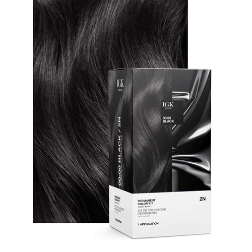 IGK Permanent Hair Dye Color Kit - 2N 00:00 Black | 100% Gray Coverage | Ammonia-Free Formula