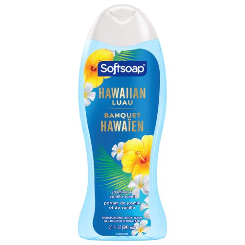 Softsoap Moisturizing Body Wash Hawaiian Luau, Jasmine and Vanilla Scent, 20 oz Bottle, 4 Pack