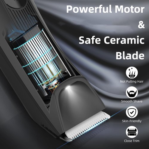 Electric Body & Pubic Hair Trimmer for Men with Light – IPX7 Waterproof Groomer for Balls, Groin & Body. No Nick, No Cut, No Razor Burn, Gift Set for Dad, Husband, or Men