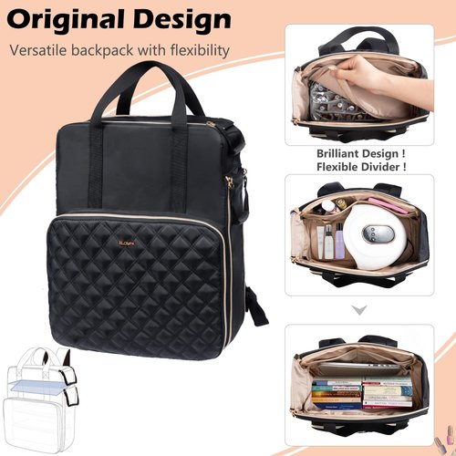 ELCUPA Nail Polish Organizer Backpack Holds 84-93 Bottles and a Nail Lamp, Nail Tech Storage Case Large Nail Polish Bag with 3 Removable Boxes and Tools Organizer Sections(Black)