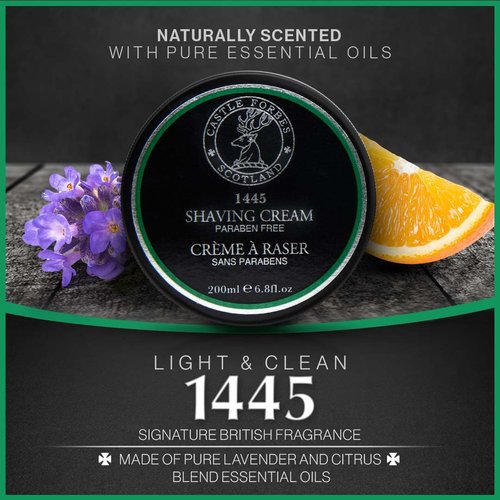 Castle Forbes 1445 Shaving Cream - Moisturizing Lather with Essential Oils | 6.8 fl. oz. | Protects Against Razor Burn & Irritation